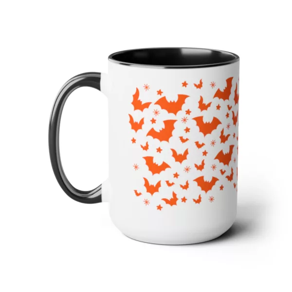 Halloween Flying Bats Silhouette | Two-Tone Coffee Mug, 15oz