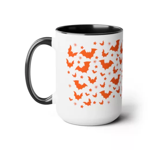 Halloween Flying Bats Silhouette | Two-Tone Coffee Mug, 15oz