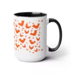 Halloween Flying Bats Silhouette | Two-Tone Coffee Mug, 15oz