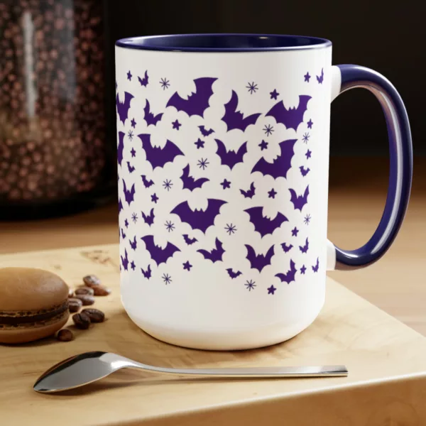 Halloween Flying Bats Silhouette | Two-Tone Coffee Mug, 15oz