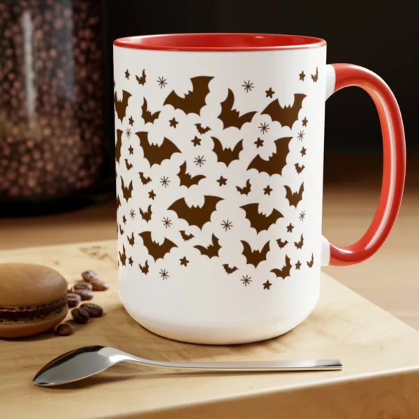 Halloween Flying Bats Silhouette | Two-Tone Coffee Mug, 15oz