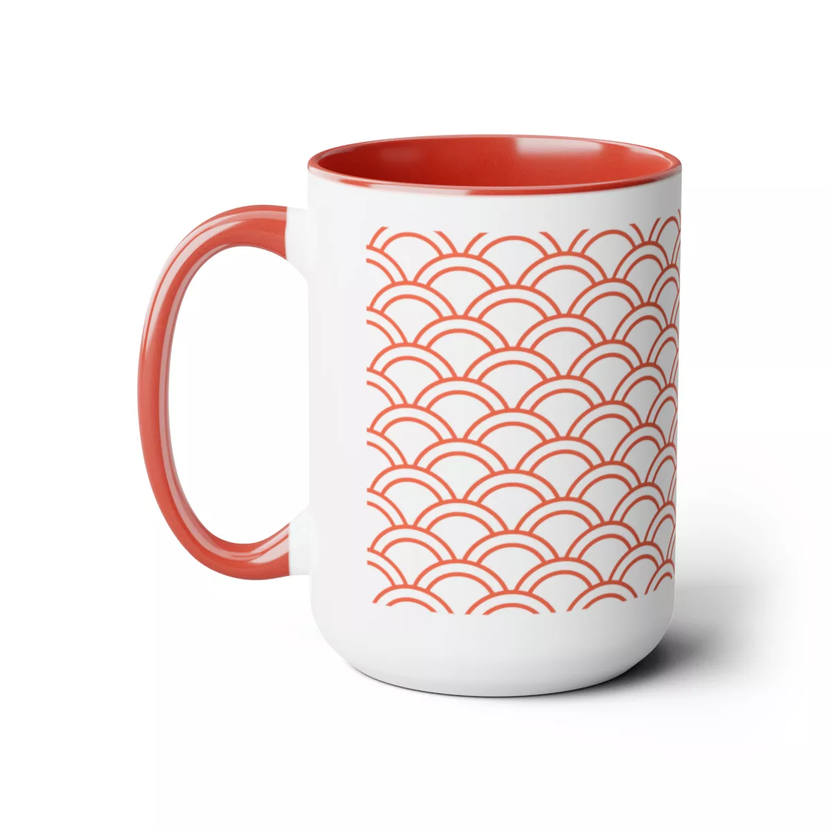 Double Japanese Fish Scales Pattern (Light Orange) | Two-Tone Coffee Mug, 15oz