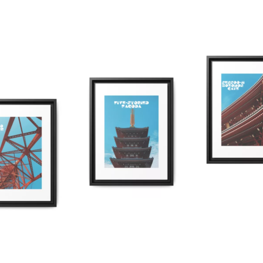 Icons of Tokyo  - Three Piece Framed Matte Canvas (Red and Blue)